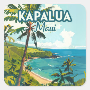 Sticker Carré Kapalua Maui Hawaii Bay Beach Vacances Rétro