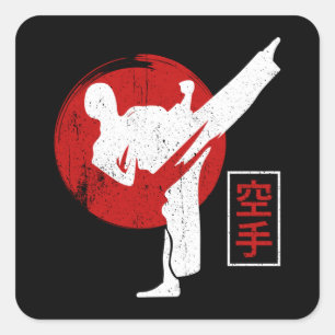 Sticker Carré Karate Fighter Black Belt Karate Kick
