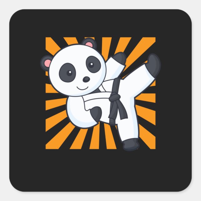 Sticker Carré Karate Panda Funny Arts Martiaux Animaux Enfants (Devant)