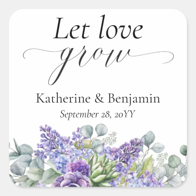 Sticker Carré Katherine Favor Mariage Succulent (Devant)