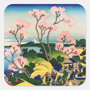 Sticker Carré Katsushika Hokusai - Gotenyama, Tokaido, Shinagawa