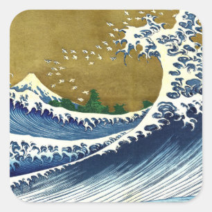 Sticker Carré Katsushika Hokusai - Grande vague colorée