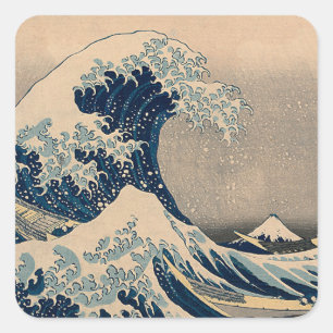 Sticker Carré Katsushika Hokusai. La Grande Vague au large de Ka