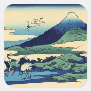 Sticker Carré Katsushika Hokusai - Umegawa dans la province de S