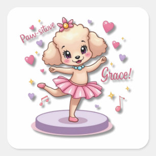 Sticker Carré Kawaii Ballet Poodle avec un tutu frileux