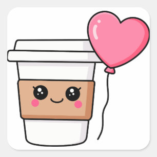 Sticker Carré Kawaii café tasse avec coeur