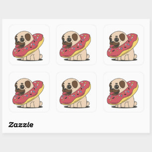Sticker Carré Kawaii Carlin Donut Chien mignon animal de compagn