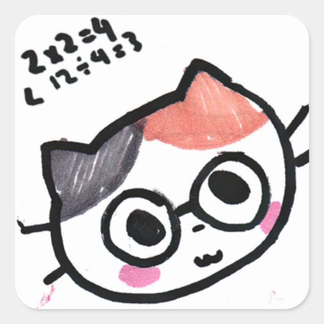 Sticker Carré Kawaii Cat Emoji par Eisley (Devant)