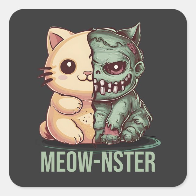 Sticker Carré Kawaii Cat Zombie (Devant)