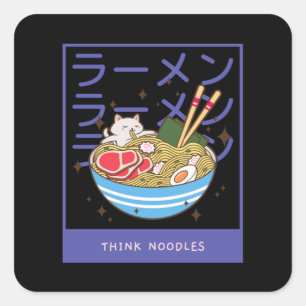 Sticker Carré Kawaii Chat Manger Spaghetti 40