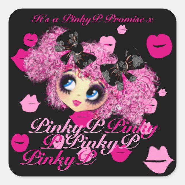 Sticker Carré Kawaii Girl Pinky Promet cadeaux pour amis (Devant)