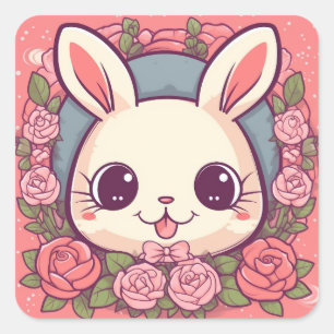 Sticker Carré Kawaii Jaune Lapin Doux Jaune Anniversaire