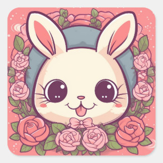 Sticker Carré Kawaii Jaune Lapin Doux Jaune Anniversaire