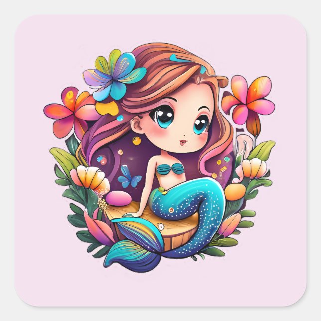 Sticker Carré Kawaii Mermaid (Devant)
