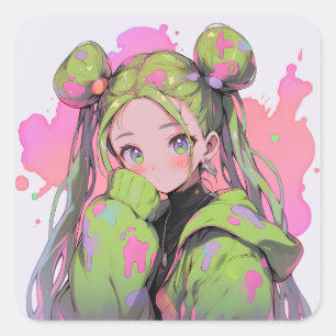 Sticker Carré Kawaii Pastel Splatter Anime Girl