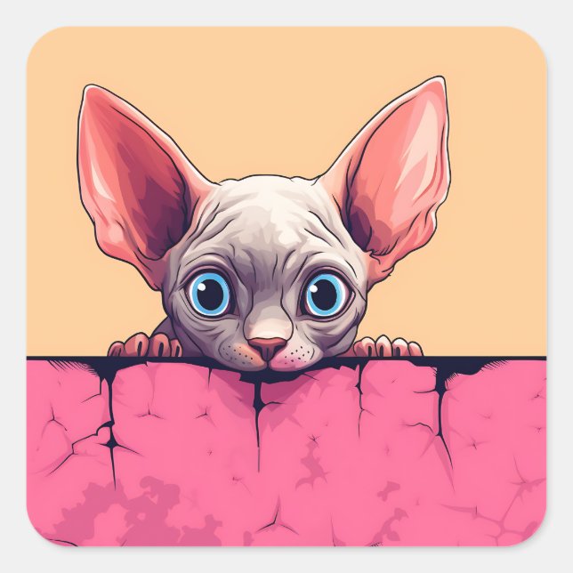 Sticker Carré Kawaii Peeking Cute Sphynx Cat (Devant)