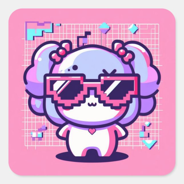 Sticker Carré Kawaii Pixel Pal (Devant)