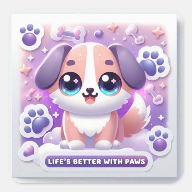 Sticker Carré Kawaii Puppy Life’s Better with Paws Cute Dog (Devant)