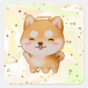 Sticker Carré Kawaii Smiling Cartoon Style Shiba Inu