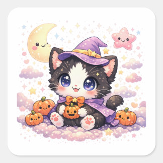 Sticker Carré Kawaii Sorcière Cloud Kitty 