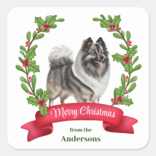Sticker Carré Keeshond Chien Holly Banner Noël