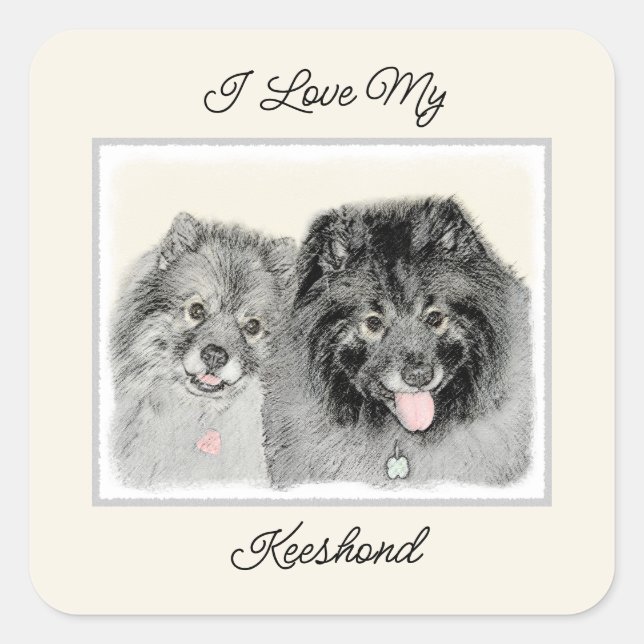 Sticker Carré Keeshond Graphics Keeshond Maman et son (Devant)