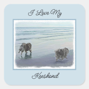 Sticker Carré Keeshonds at the Seashore Peinture Dog Art