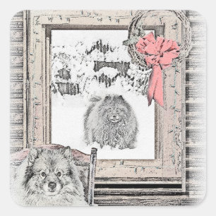 Sticker Carré Keeshony Christmas Winter Window Peinture Dog Art