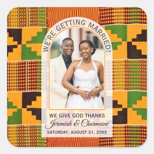 Sticker Carré Kente Photo Nom Personnalisé MARIAGE (Devant)