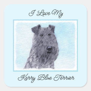 Sticker Carré Kerry Blue Terrier peinture mignonne Chien d'origi
