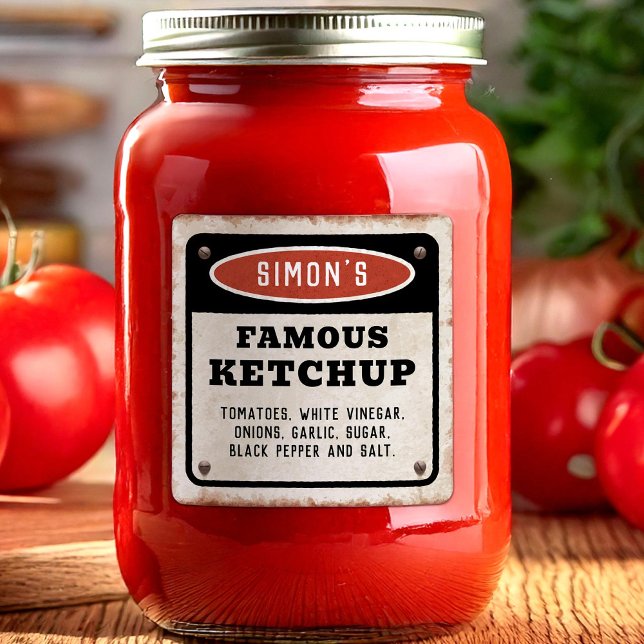 Sticker Carré Ketchup de tomate fait maison modifiable avec un p (Créateur téléchargé)