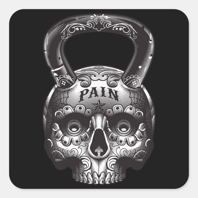 Sticker Carré Kettlebell Skull - Gym entraînement Motivational (Devant)