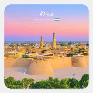 Sticker Carré Khiva, Ouzbékistan - Skyline de la forteresse anci