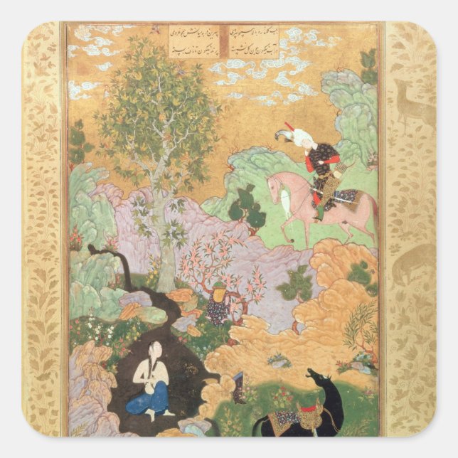 Sticker Carré Khusrau voit Shirin se baigner dans un ruisseau (Devant)