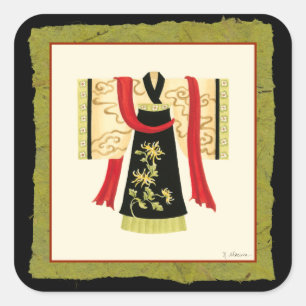 Sticker Carré Kimono japonais traditionnel avec imprimé floral
