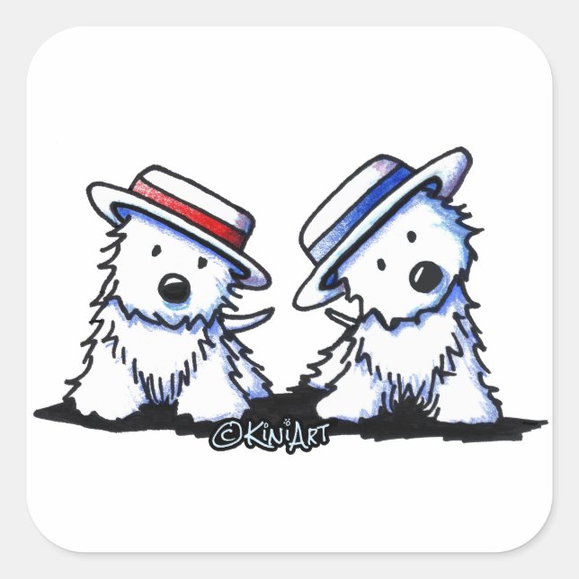 Sticker Carré KiniArt Westie Dancing Duo (Devant)