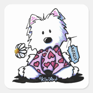 Sticker Carré KiniArt Westie Flowers XOX