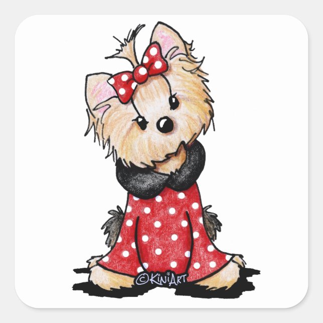 Sticker Carré KiniArt Yorkie Saint-Valentin (Devant)
