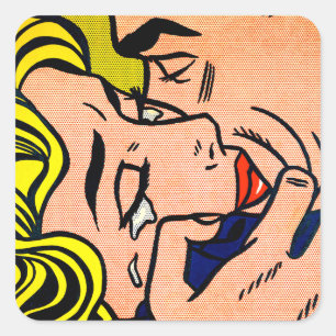 Sticker Carré Kiss V - Lichtenstein - Pop Art Vintage