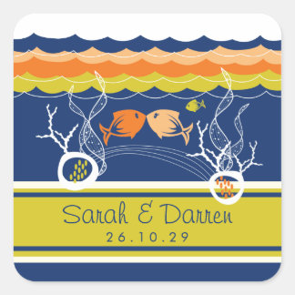 Sticker Carré Kisser Poissons Corals Plage Whimsical mignon Mari