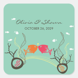 Sticker Carré Kisser Poissons Corals Plage Whimsical mignon Mari