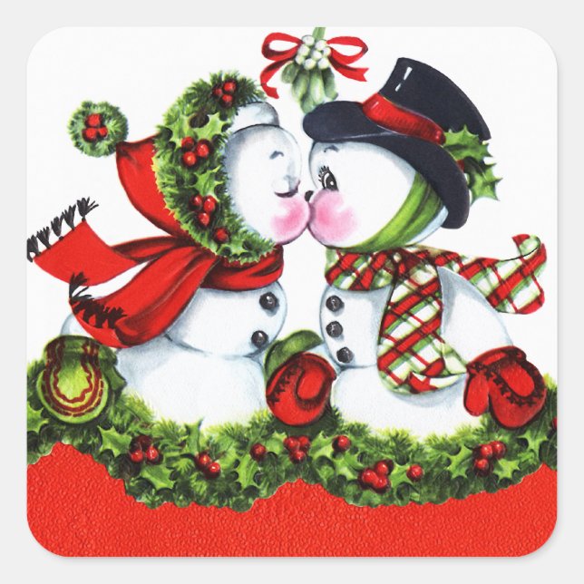 Sticker Carré Kisser Snowman Couple (Devant)