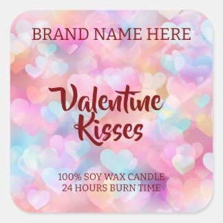 Sticker Carré Kisses & Hearts Modern Valentine Candle Labels