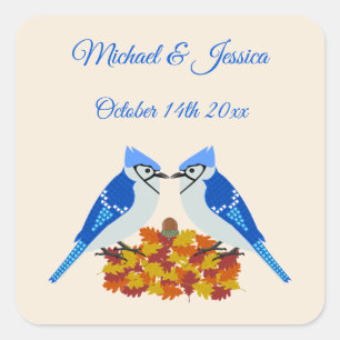 Sticker Carré Kissing Blue Jays Mariage de automne personnalisé