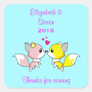 Sticker Carré Kissing Foxes Mariage FavorMerci