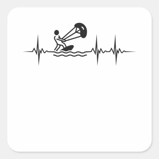 Sticker Carré Kitesurfer Heartbeat Kitesurf Pulse Kiting (Devant)