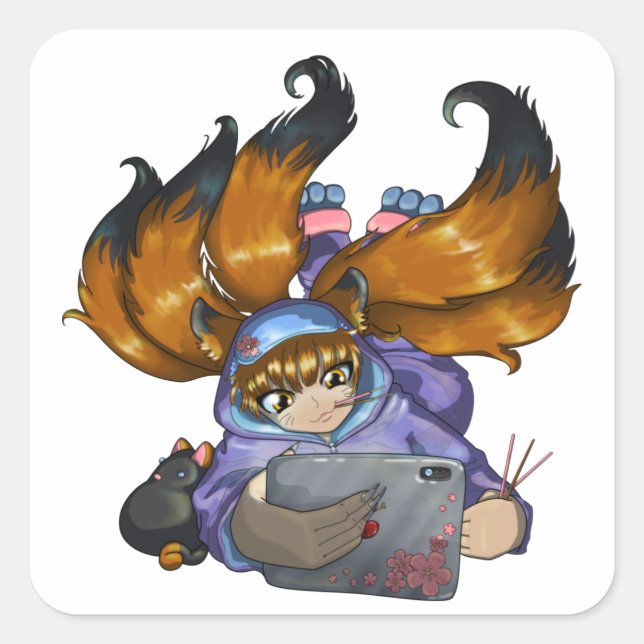 Sticker Carré Kitsune (Devant)