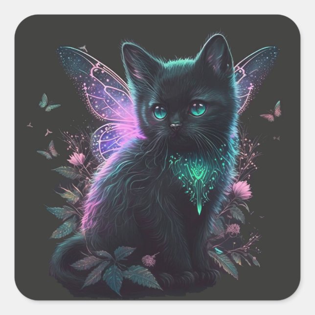 Sticker Carré Kitten de fée magique (Devant)