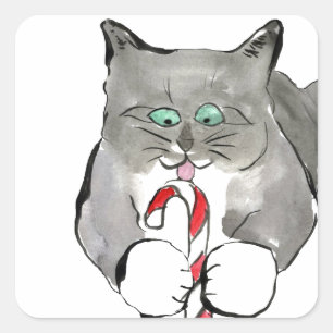Sticker Carré Kitten se plaît à cueillir le Sucre de canne,