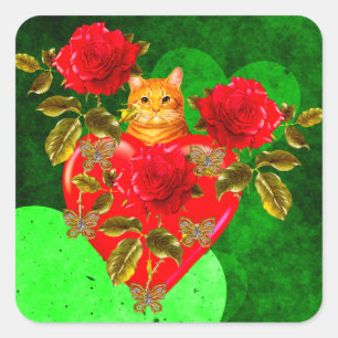 Sticker Carré Kitty Chat Valentine